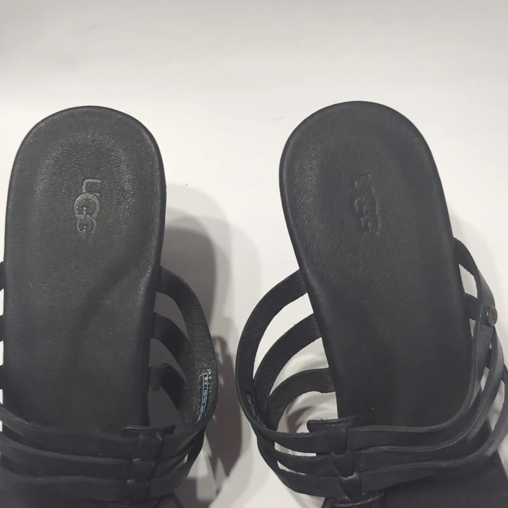 Ugg Womens Wedge‎ Sandal New Mattie Black Strappie Braided Leather Neutral sz 10